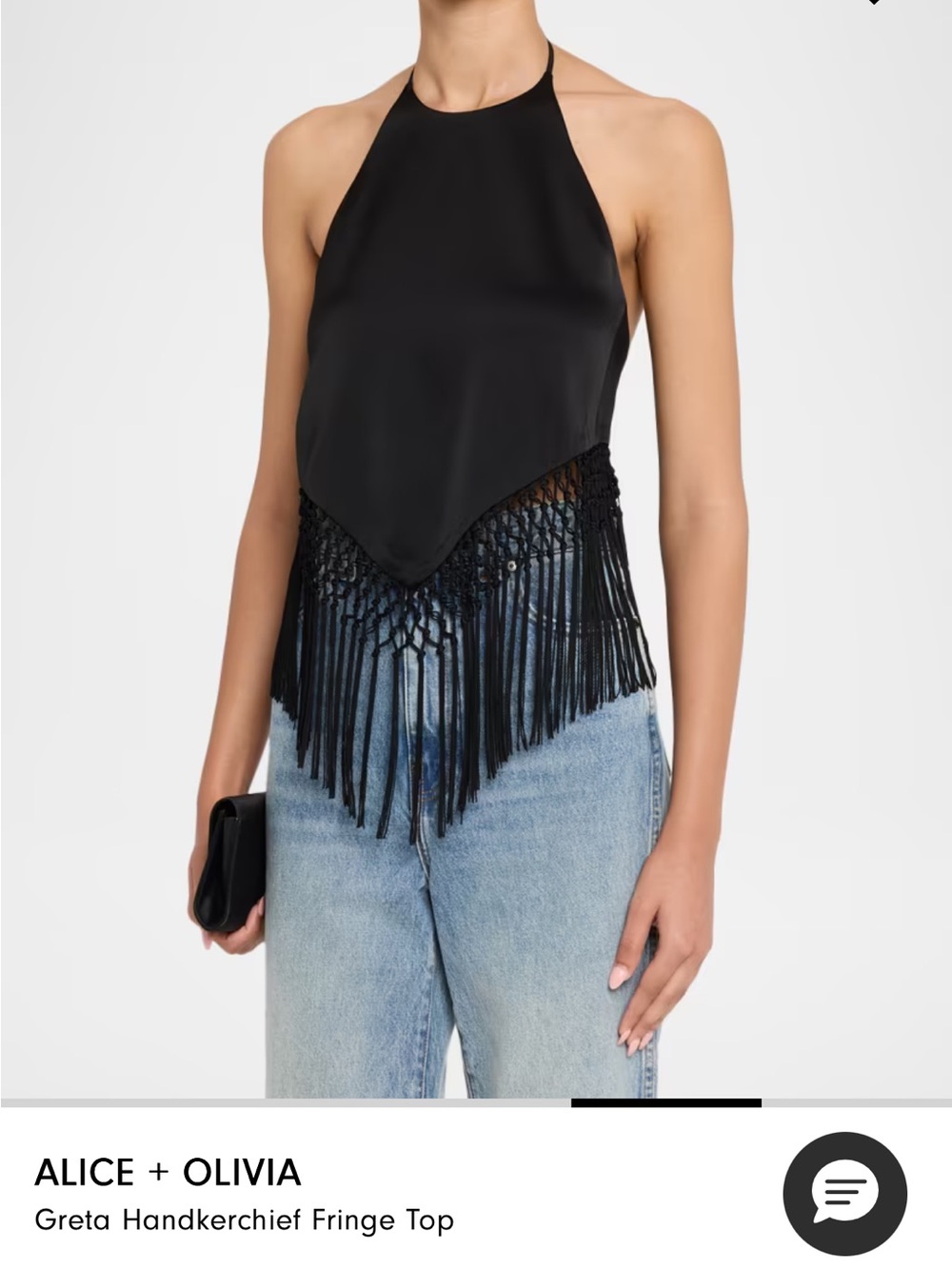Alice + Olivia Black Halter Handkerchief Fringe Camisole